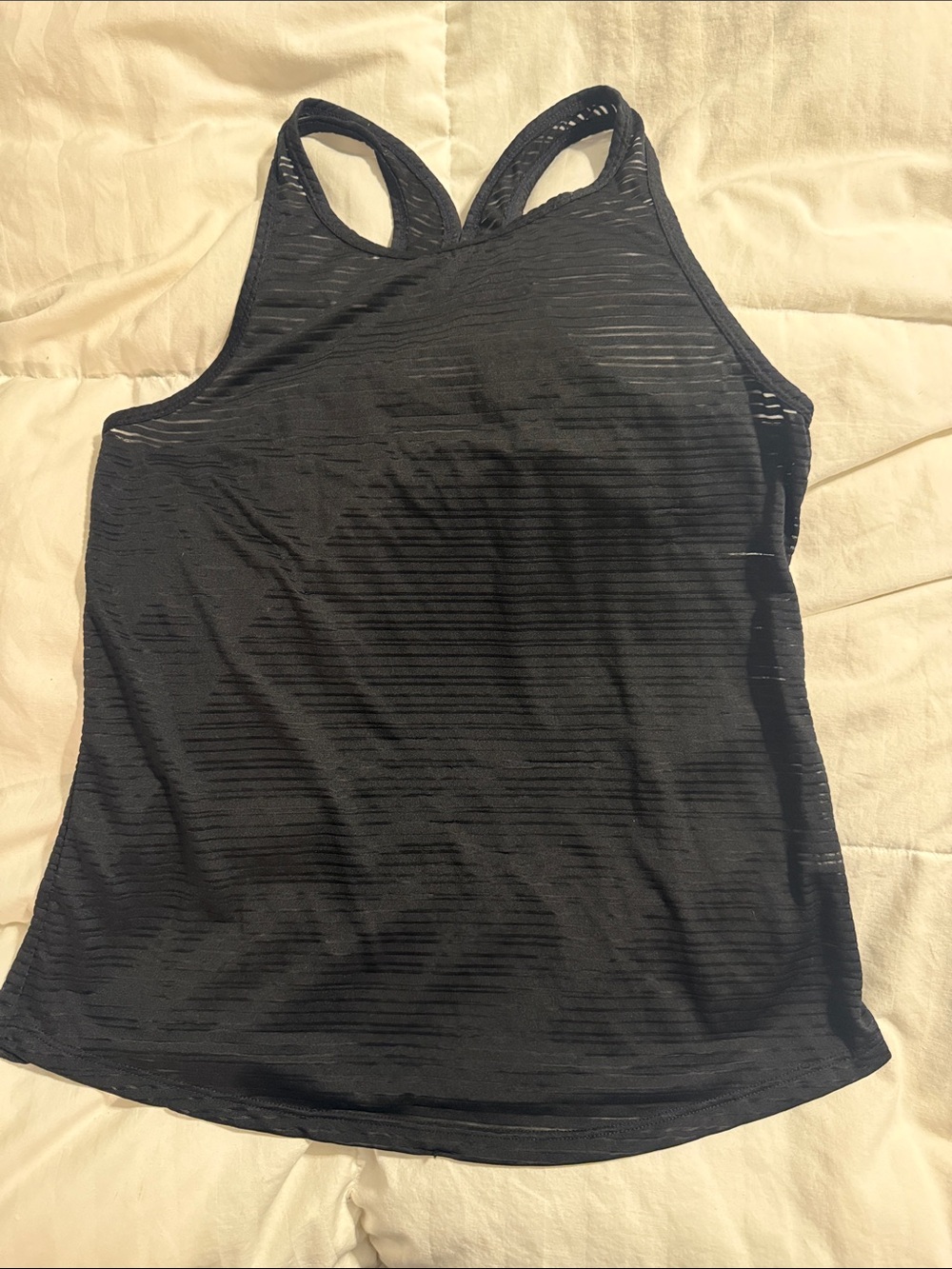 Fabletics - Black Racerback Sheer-Striped Tank - Extra Small